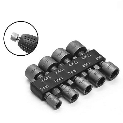 Jogo de Soquetes Canhão Lorben 9 Peças 5mm a 13mm Aço para Furadeiras Parafusadeiras